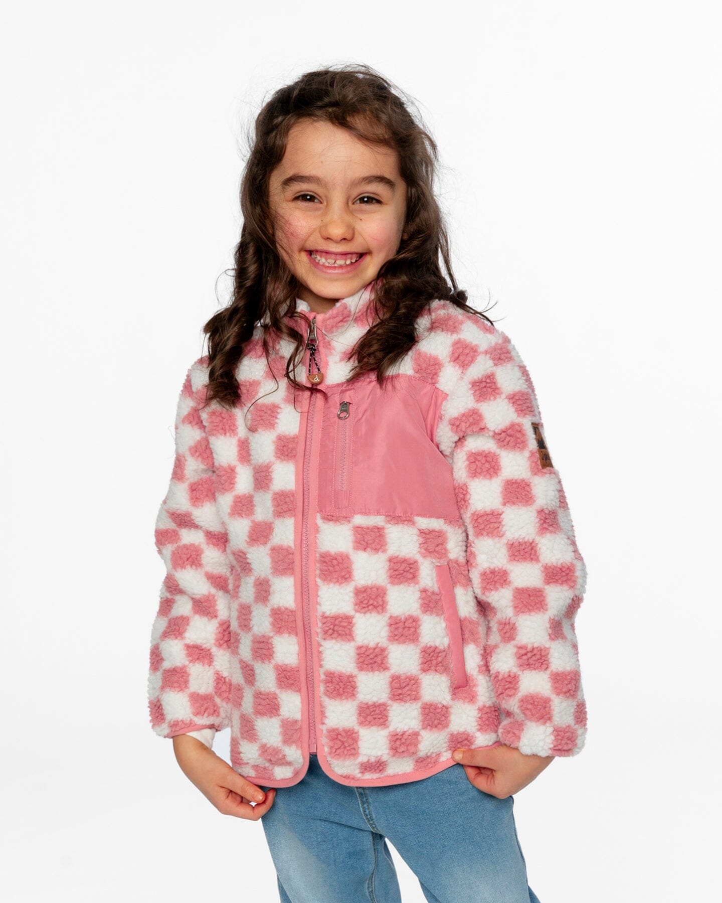 Sherpa Jacket Pink Checkerboard Outerwear Deux par Deux 