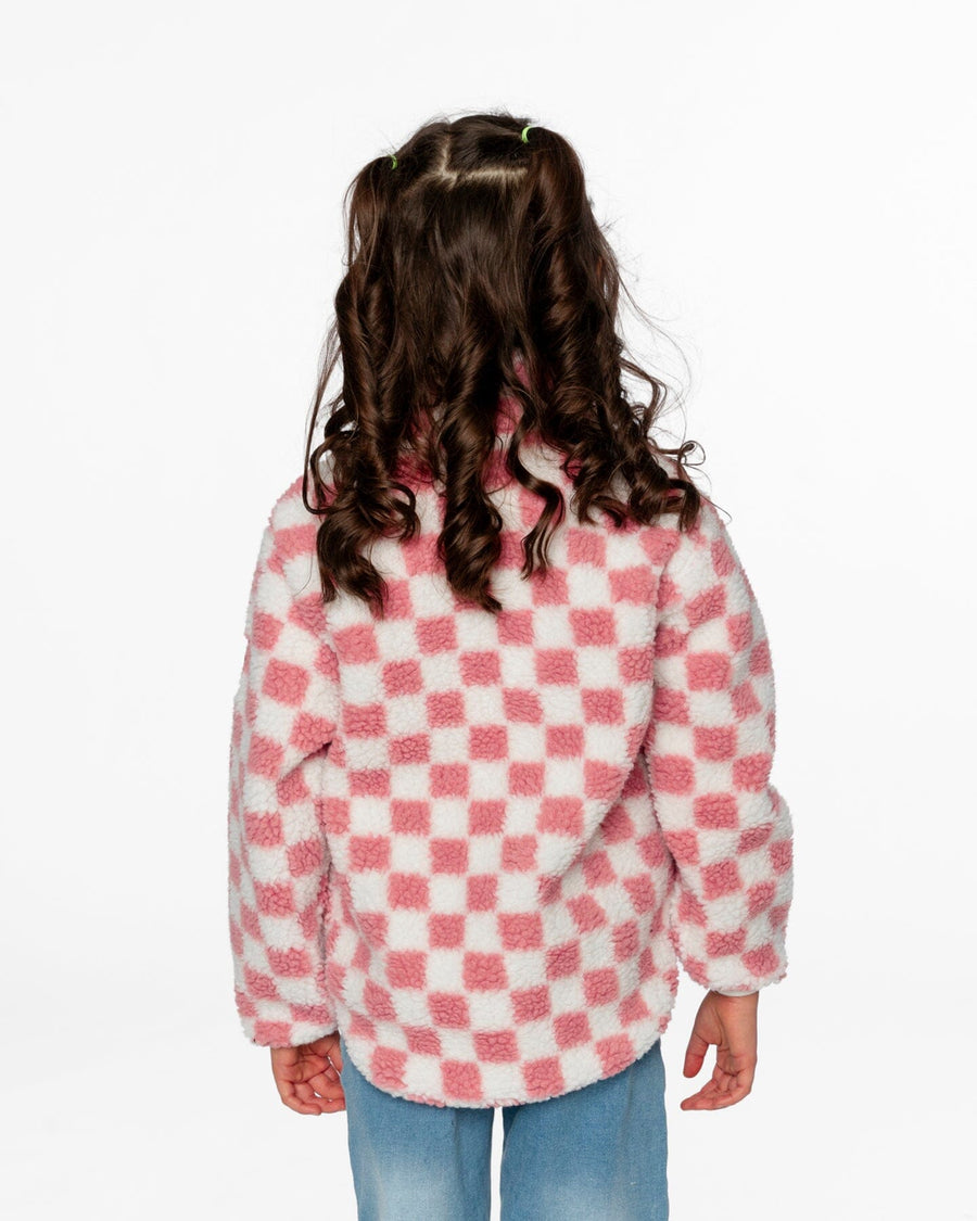 Sherpa Jacket Pink Checkerboard Outerwear Deux par Deux 