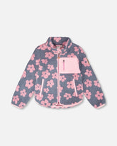 Veste en sherpa fleurs roses
