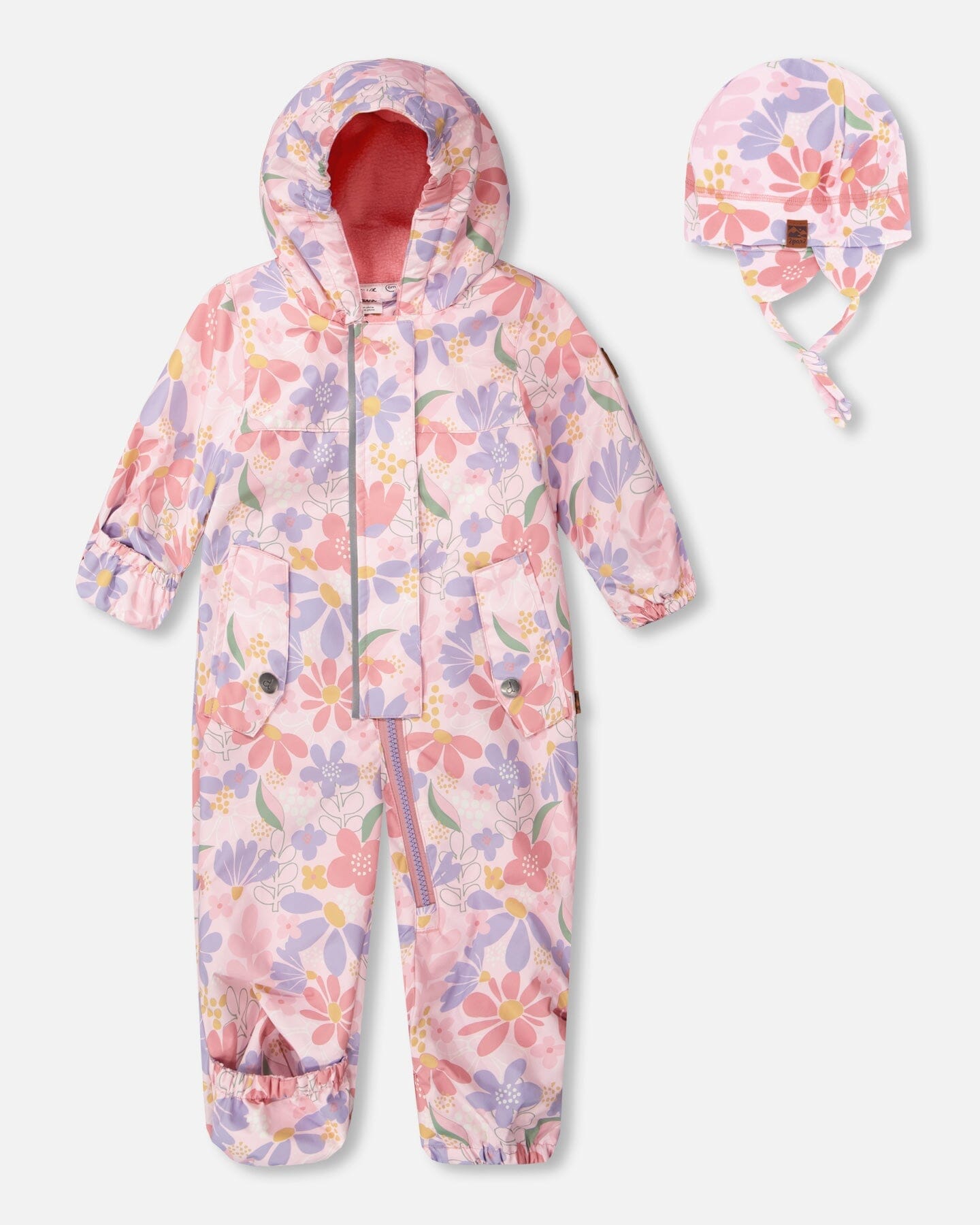 Baby Mid-Season One-Piece Outerwear With Hat Pink Flower Print - H30W64_3H004