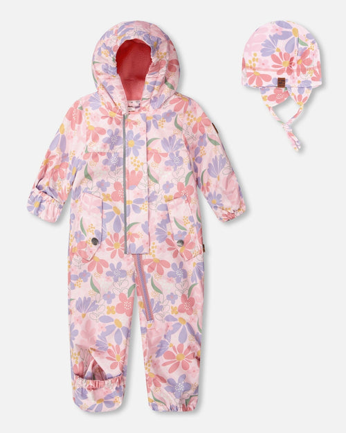 Baby Mid-Season One-Piece Outerwear With Hat Pink Flower Print - H30W64_3H004