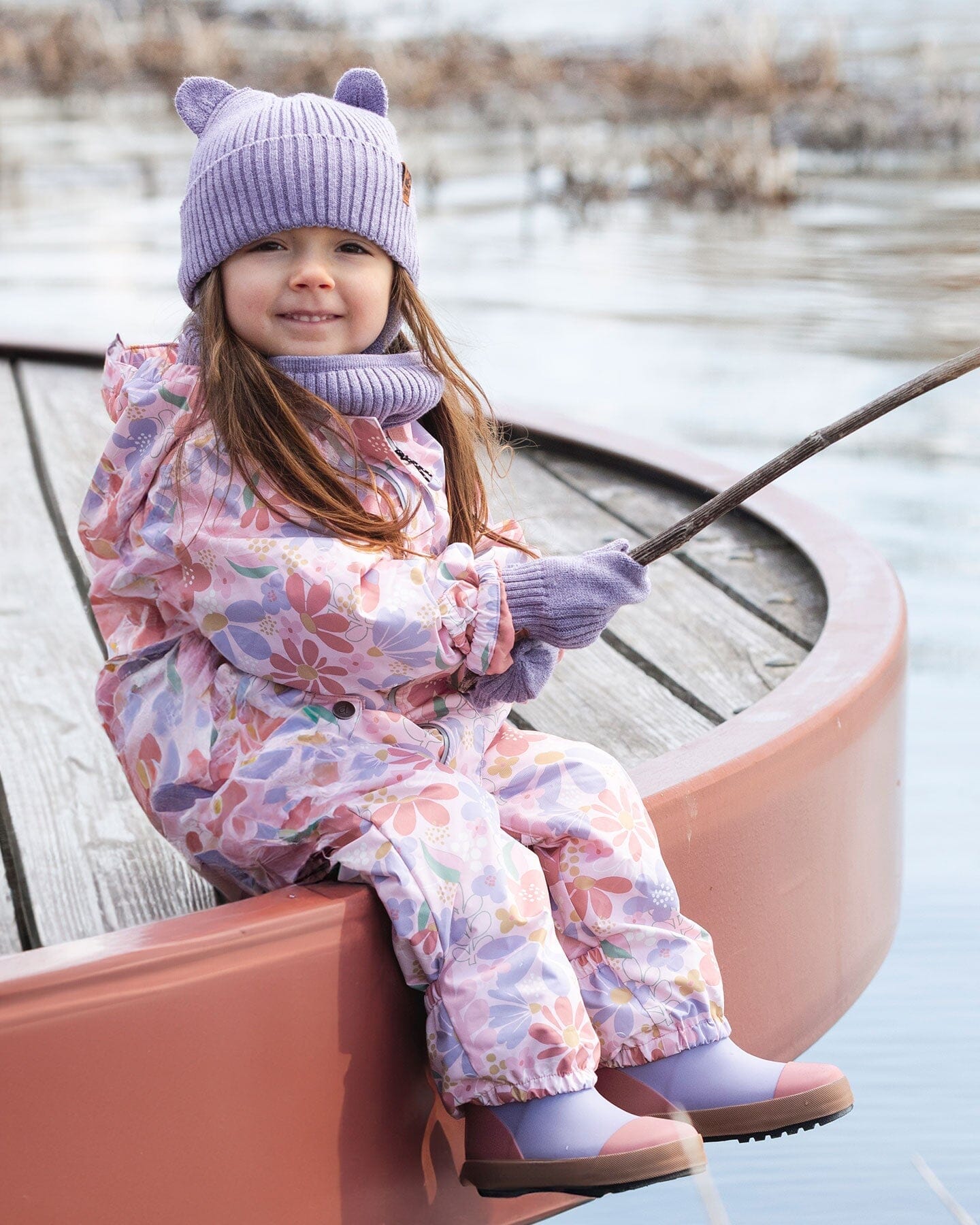 Baby Mid-Season One-Piece Outerwear With Hat Pink Flower Print - H30W64_3H004