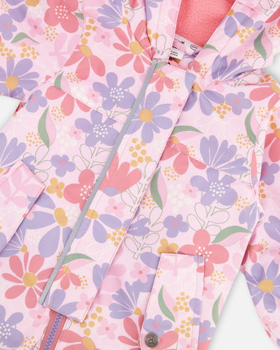 Baby Mid-Season One-Piece Outerwear With Hat Pink Flower Print - H30W64_3H004