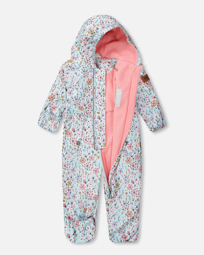 Baby Mid-Season One-Piece Outerwear With Hat Blue Mini Flower Print - H30W64_3H005
