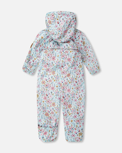 Baby Mid-Season One-Piece Outerwear With Hat Blue Mini Flower Print - H30W64_3H005