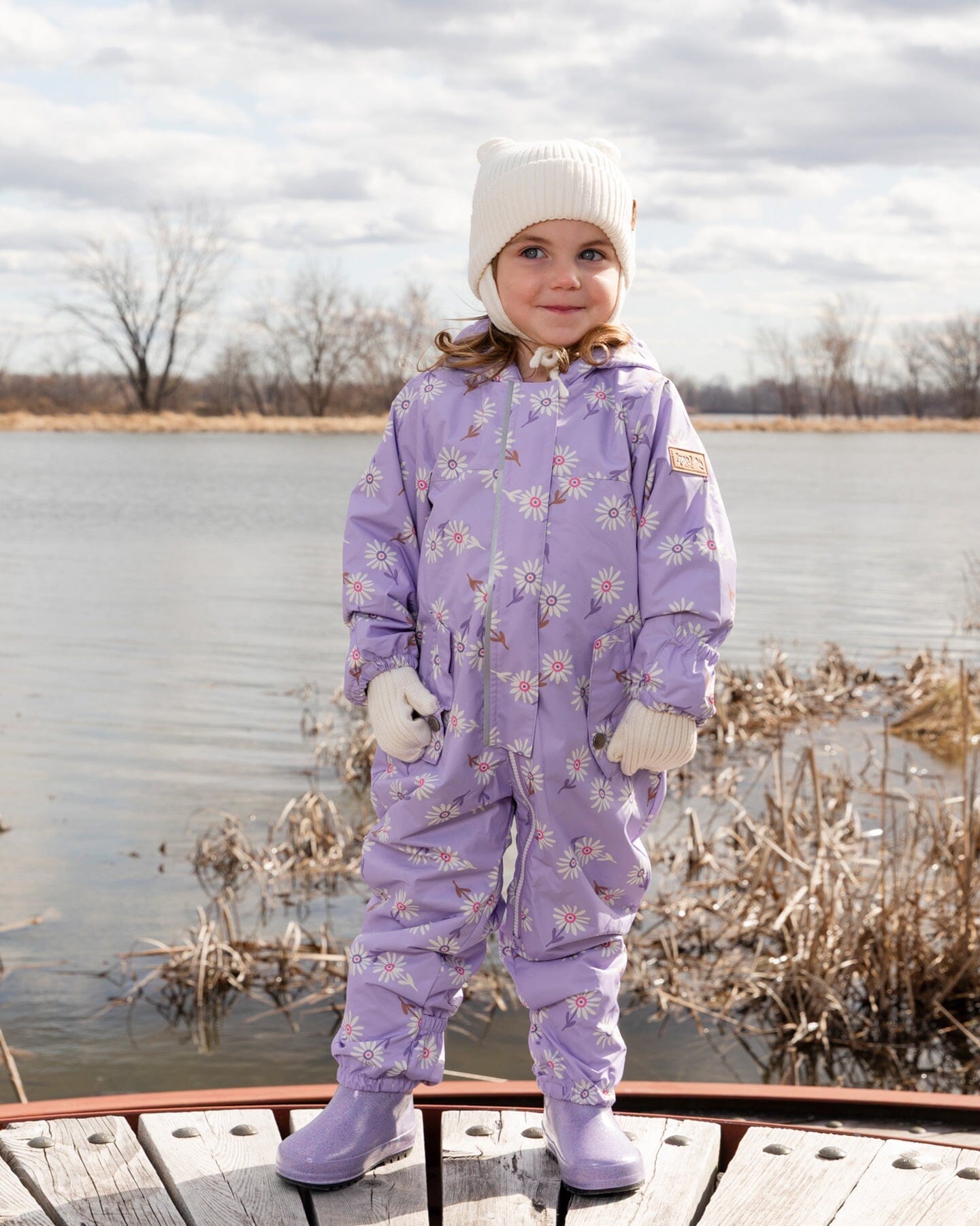 Baby Mid-Season One-Piece Outerwear With Hat Purple Daisy Print - H30W64_3H009
