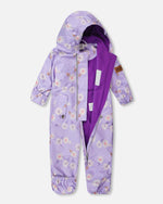 Baby Mid-Season One-Piece Outerwear With Hat Purple Daisy Print - H30W64_3H009