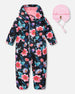 Baby Mid-Season One-Piece Outerwear With Hat Black Printed Flowers - H30W64_3H011