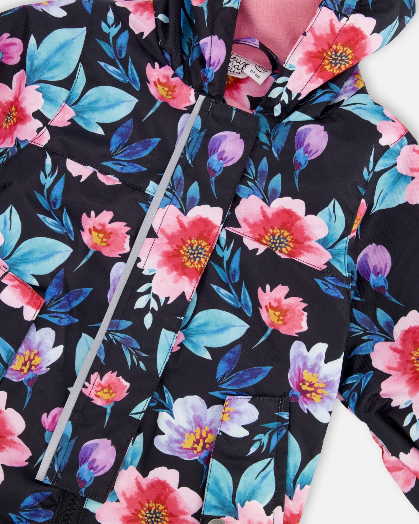 Baby Mid-Season One-Piece Outerwear With Hat Black Printed Flowers - H30W64_3H011