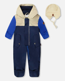 Baby Mid-Season One-Piece Outerwear With Hat Navy Blue - H30W65_04790