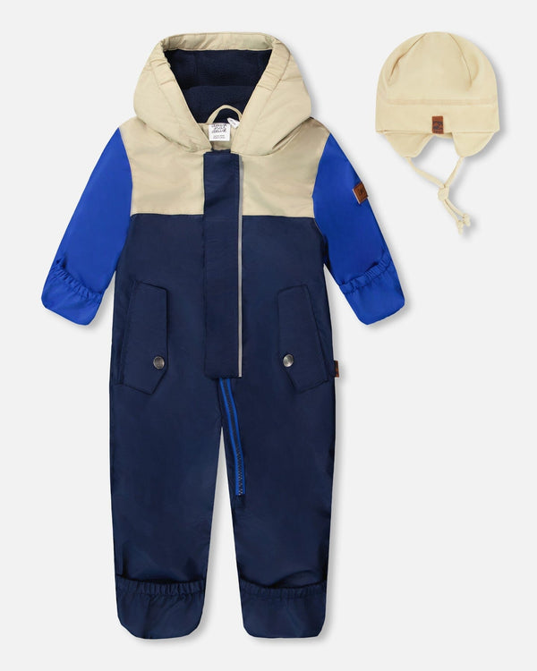 Baby Mid-Season One-Piece Outerwear With Hat Navy Blue - H30W65_04790