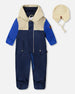 Baby Mid-Season One-Piece Outerwear With Hat Navy Blue - H30W65_04790