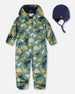 Baby Mid-Season One-Piece Outerwear With Hat Green Dinosaur Print - H30W65_3H028