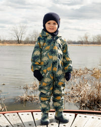 Baby Mid-Season One-Piece Outerwear With Hat Green Dinosaur Print - H30W65_3H028