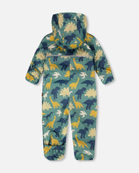 Baby Mid-Season One-Piece Outerwear With Hat Green Dinosaur Print - H30W65_3H028