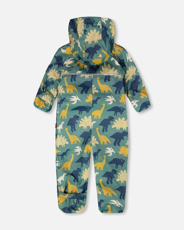 Baby Mid-Season One-Piece Outerwear With Hat Green Dinosaur Print - H30W65_3H028