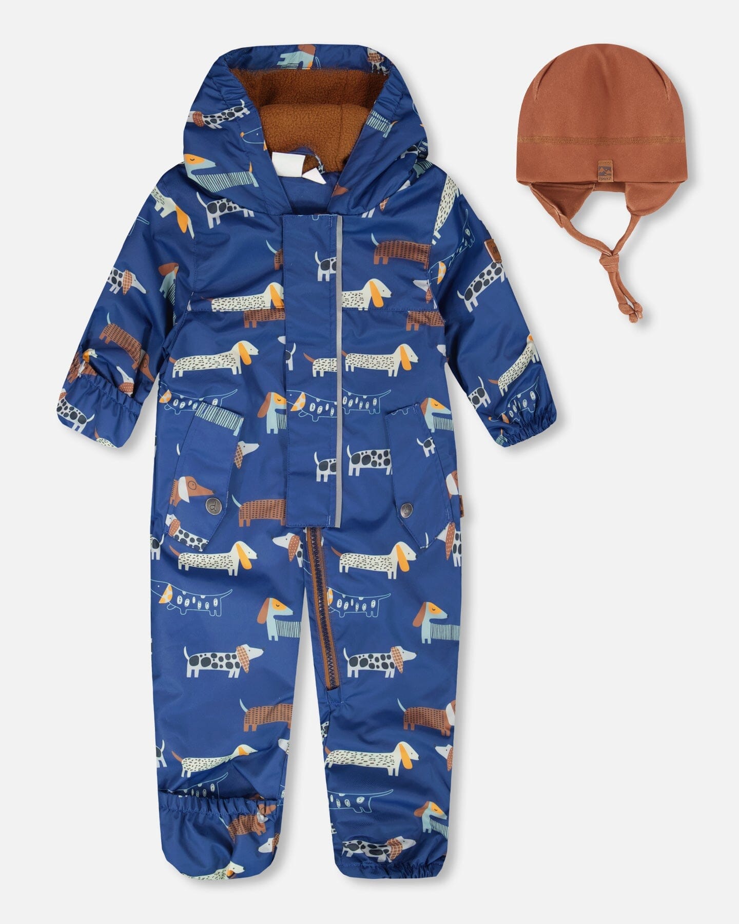 Baby Mid-Season One-Piece Outerwear With Hat Blue Dog Print - H30W65_3H033