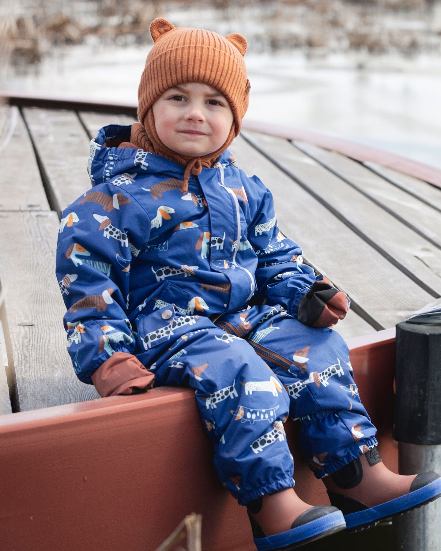 Baby Mid-Season One-Piece Outerwear With Hat Blue Dog Print - H30W65_3H033