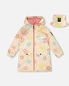 Rain Coat And Hat Set Beige Printed Flowers - H30W98_3H019