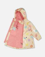 Rain Coat And Hat Set Beige Printed Flowers - H30W98_3H019