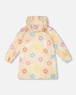 Rain Coat And Hat Set Beige Printed Flowers - H30W98_3H019