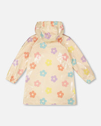 Rain Coat And Hat Set Beige Printed Flowers - H30W98_3H019