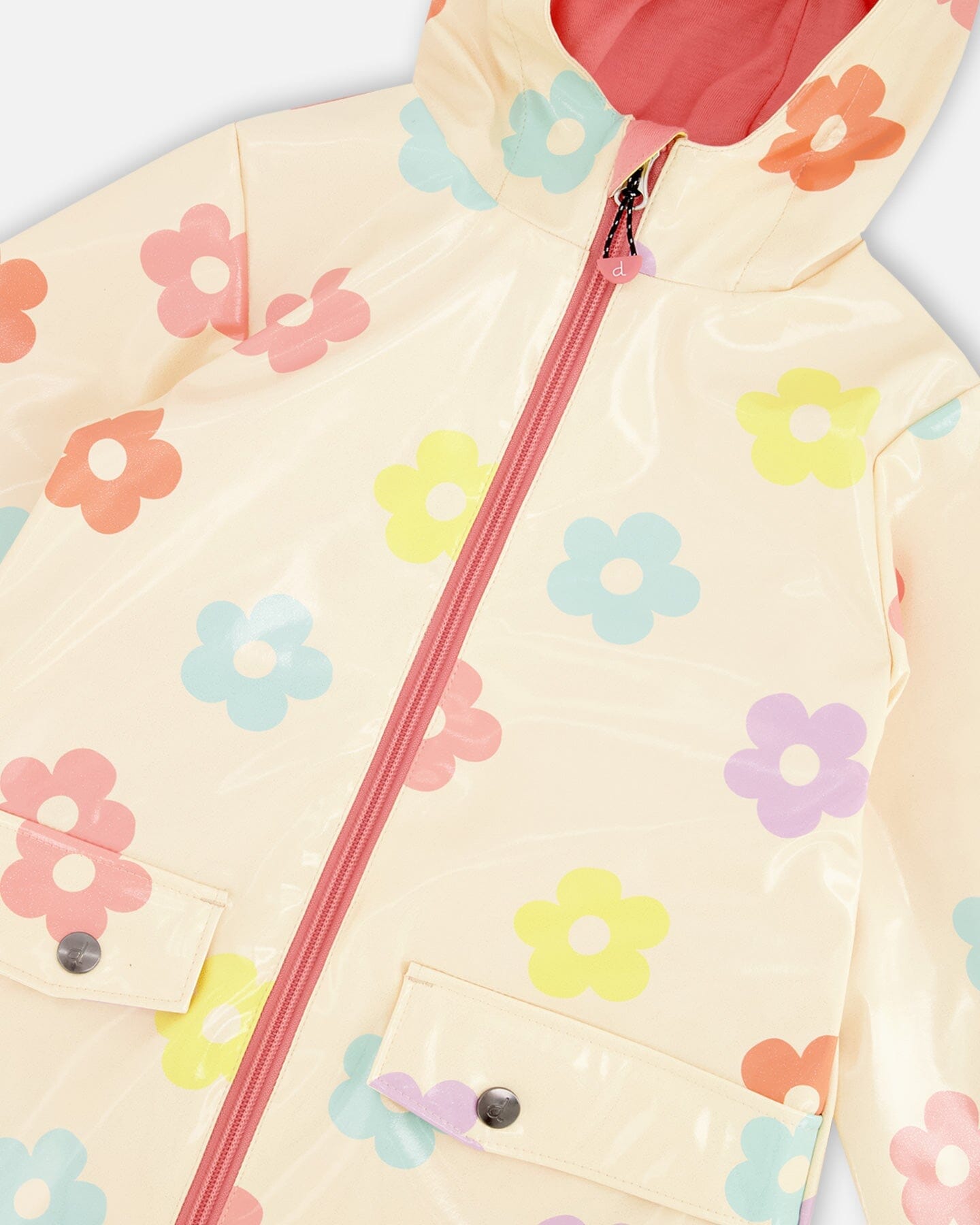 Rain Coat And Hat Set Beige Printed Flowers - H30W98_3H019