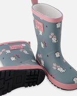 Rain Boots In Natural Rubber Green Cat Print - H30WB10_3H001