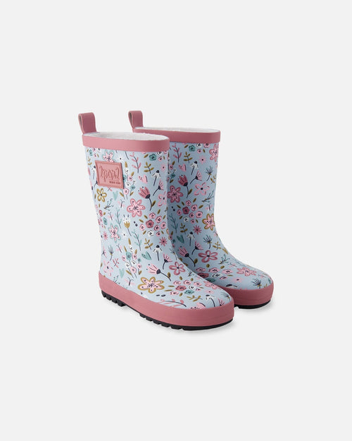 Rain Boots In Natural Rubber Blue Mini Flower Print - H30WB10_3H005