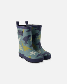 Rain Boots In Natural Rubber Green Dinosaur Print - H30WB10_3H028