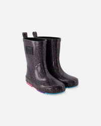 Rain Boots In Natural Rubber Black Glitter - H30WB10_3H169