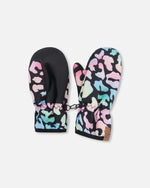 Mid-Season Mittens In Recycled Polyester Black Animal Print - H30WM201_3H010