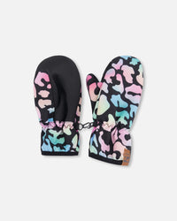 Mid-Season Mittens In Recycled Polyester Black Animal Print - H30WM201_3H010