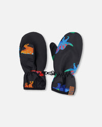 Mid-Season Mittens In Recycled Polyester Black Dinosaur Print - H30WM201_3H031