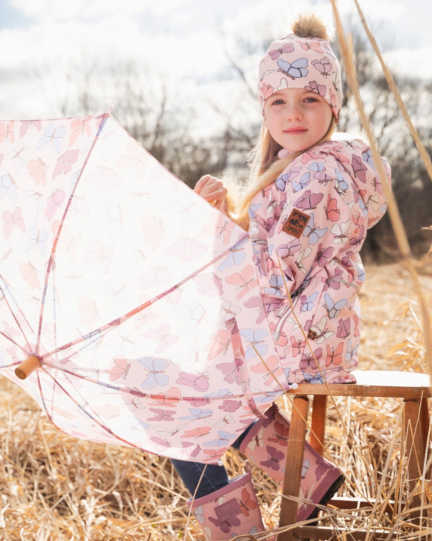 Umbrella Pink Butterfly Print - H30WPR_3H007