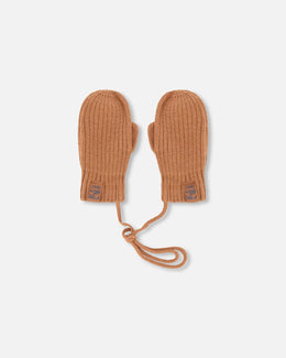 Baby Knit Mittens With Cord Brown - H30WT25_01730