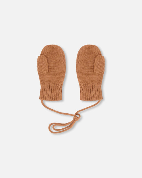 Baby Knit Mittens With Cord Brown - H30WT25_01730