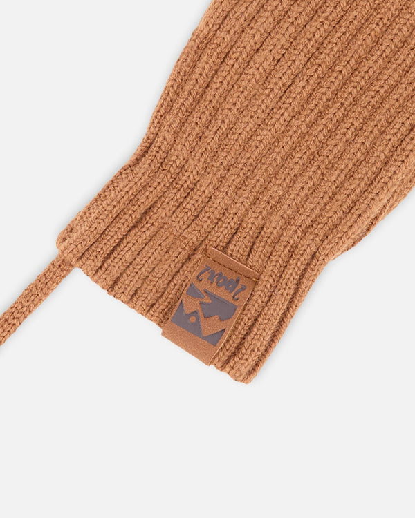Baby Knit Mittens With Cord Brown - H30WT25_01730