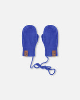 Baby Knit Mittens With Cord Royal Blue