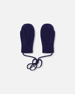Baby Knit Mittens With Cord Navy Blue - H30WT25_04790
