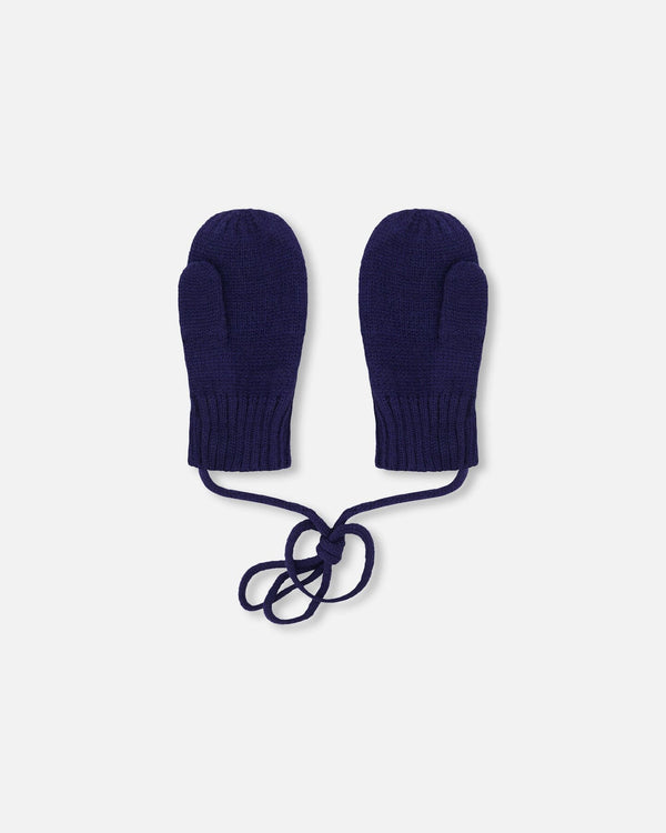 Baby Knit Mittens With Cord Navy Blue - H30WT25_04790