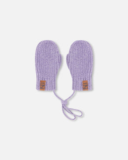 Baby Knit Mittens With Cord Lavender - H30WT25_05002
