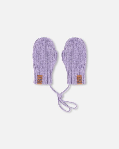 Baby Knit Mittens With Cord Lavender - H30WT25_05002