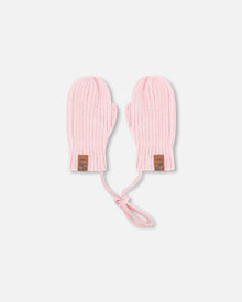 Baby Knit Mittens With Cord Pale Pink - H30WT25_06003