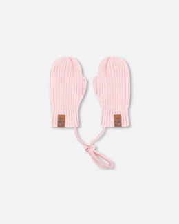 Baby Knit Mittens With Cord Pale Pink - H30WT25_06003