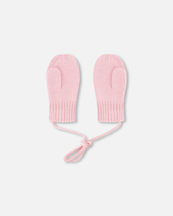 Baby Knit Mittens With Cord Pale Pink - H30WT25_06003