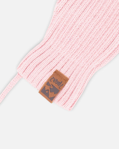 Baby Knit Mittens With Cord Pale Pink - H30WT25_06003