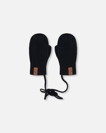 Baby Knit Mittens With Cord Black - H30WT25_09990