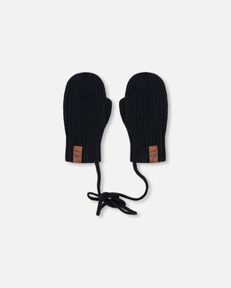 Baby Knit Mittens With Cord Black - H30WT25_09990