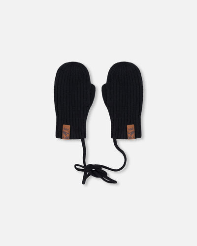 Baby Knit Mittens With Cord Black - H30WT25_09990